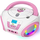 TinyGeeks Tunes Kids Boombox CD-Player für Kinder NEU 2024 + UKW-Radio + Inklusive Batterien + Blaues Radio - mit Lautsprechern Kinder und Kleinkinder - Rosa