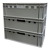 3er Set E2-Kiste Eurobox Metzgerkiste Vorratskiste Aufbewahrungsbox Lagerbox 60x40x20 cm stabil für Lebensmittel geeignet (grau)