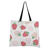 BEUSS Erdbeerfrucht Süße Karikatur Einkaufstasche Faltbar Leicht Wiederverwendbare Stofftasche Dauerhaft Handtasche Tragbare Aufbewahrung für Reisen Frauen Mädchen