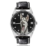 Husky Emoji-Uhren, Quarz-Armbanduhr für Damen und Herren, Business-Originalität, Unisex, Leder, silberfarbenes Zifferblatt, silber