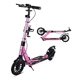 ERLAN Roller Rosa Tretroller für Mädchen/Erwachsene, Leicht Faltbare Roller mit Doppelfederung und 200-mm-Rädern, Scheibenbremse, Getränkehalter