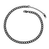 PROSTEEL Damen Kette schwarz kurz Panzerkette 36+5cm/6mm verstellbar glänzend Gliederkette Collier Trendige Halskette Modeschmuck für Frauen Mädchen