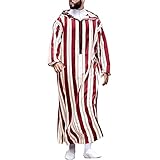 Beokeuioe Tunika Herren Kaftan V-Ausschnitt Loungewear Bademäntel Langarm Robe Hemd mit Kapuze Herren Muslim Druck Kaftan Islamisch Royalty Dubai Robe Nachthemd Knopf