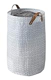 WENKO Wäschesammler Geo, geräumiger Wäschekorb aus hochwertigem Polyester, platzsparend zusammenfaltbar, mit 2 Kunstledergriffen, 75 Liter Fassungsvermögen, Ø 40 x 60 cm, Weiß gemustert