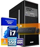 Ultra Max Intel i7 PC - Computer für Büro & Home Office Komplett mit Tastatur und Maus | 32GB RAM/Arbeitsspeicher - 512GB SSD - DVD+RW - USB3.0 - WiFi 600 und Bluetooth 5 - Win 11