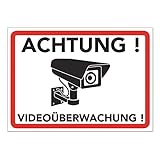 Achtung Videoüberwachung Schild - Warnschild - Hinweisschild für Kameraüberwachung - Video Überwachungsschild - Dieser Bereich Wird videoüberwacht (20x15 cm) (1 STK. Achtung Videoüberwachung)