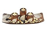 Kobolo Rechteckiger Teelichthalter Dekoschale braun mit DREI dekorativen Kerzenhaltern