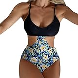 Badeanzug, Sport-Badeanzug für Damen, 2022, Badeanzug für Damen, einteiliger Badeanzug mit Blumenmuster, sexy, gepolsterter BH, A blau, M