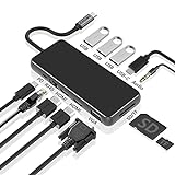 USB C Hub Docking Station 12 in 1 SYLLABLE - Triple Display Type C Adapter with Dual 4K HDMI, Audio/Mic, VGA, 2Type C (Pd/High Speed), 3 USB 3.0 Ports, Gigablit Ethernet, SD/TF Card Reader