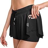Lainlight Flowy Shorts für Damen, hohe Taille, athletische Shorts, Causual Laufshorts mit Tasche für Workout Röcke Shorts, Schwarz, Groß