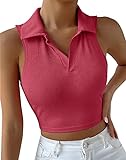 Damen Workout Crop Top Built in Bra Gerippt Athletic Tank Tops Casual Sleeveless Collar Shirts Gepolsterte Sport Yoga Weste, Weinrot, X-Groß