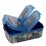 Jurassic World - Brotdose für Kinder mit Dinosaurier-Motiven, Lunch-Box aus Kunststoff mit 3 Fächern und Clip-Verschlüssen, ideal für das Pausenbrot in der Schule