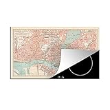 Herdabdeckplatte - Küchenplatten - Vinyl - Eine Illustration eines alten Stadtplans von Hamburg - 90x52 cm - Induktionsherd Abdeckung - Abdeckung Induktionskochfeld