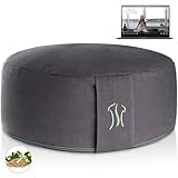 BACKLAxx ® Yoga Kissen, Meditationskissen XL 35cm [30% mehr Sitzfläche], 15cm hoch mit Buchweizenfüllung, perfektes Meditation Zubehör, Yogakissen rund inkl. Videokurs - Pouf Sitzkissen B