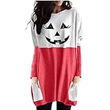 SEWORLD 2020 Halloween Damen Laterne Ghost Pumpkin Langarm Kleid Druck Sweater Bekleidung Damen Große Größen mit Wasserfall Saum Hässlicher Pulli