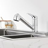 Auralum Einhebel Küchenarmatur mit 2 Strahlarten Geschirrbrause Wasserhahn Küche ausziehbar Spültischarmatur Armatur mit 360° schwenkbar Chrom Einhandmischer Mischbatterie für Kü