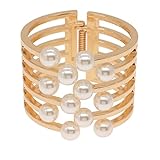 Wide Grooved Pearl Cuff Hinge Bangle Metal Shiny Punk Smooth Statement Bangles Bracelet Fashion Jewelry for Women Girls Gold Plated, Zink, Perle