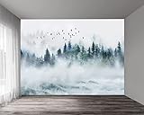 Fototapete 3D Effekt Wolken Kiefernwald Vögel Tapeten 3D Effekt Vliestapete Wohnzimmer Schlafzimmer Wandbilder Wanddeko