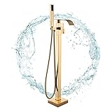 Rozin Gold Wasserfall Auslauf Freistehende Armatur Badewanne Wasserhahn mit 59' Handbrause Badezimmerarmatur Standarmatur Armaturen