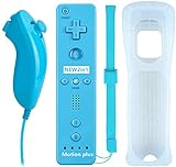 Wii Controller Motion Plus Remote Game Control,Remote und Nunchuk Motion 2 in 1 - mit Silikongehäuse und Armband,Bewegungssensor Kompatibel für Nintendo Wii/Wii U (Blau)