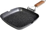 WECOOK! - Ecochef Titan Antihaft Grillpfanne 24x24 cm | Induktion, Gusseisen-Optik | PFOA-frei, QUANTANIUM Beschichtung | Faltbarer Holzgriff, Schwarz,