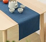 Aspthoyu Blau Tischläufer Faux Leinen Tischband Läufer Einfarbig Abwaschbar, für Küche Speisetisch 32 * 180cm