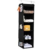 BrilliantJo Hängeregal, Hängeaufbewahrung mit 5 Fächern, Hängeorganizer mit Metallhaken, Schrankorganizer Aufbewahrungssystem für Kleiderschränke Camping, 30 x 30 x 108 cm Schwarz