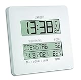 TFA Dostmann TIMELINE Digitale Funkuhr mit Temperatur, Kunststoff, weiß, L 195 x B 27 (110) x H 195 mm