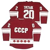 Herren #20 Vladislav Tretiak 1980 CCCP Russland Eishockey Trikots genäht, Herren, rot, Large
