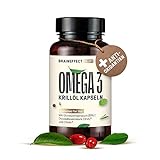 BRAINEFFECT Omega 3 Kapseln - Mit Super-Antioxidantien Astaxanthin - Hochdosiert, Kein Fisch Geschmack, Krillöl Kapseln mit essentielle Fettsäuren (EPA/DHA)