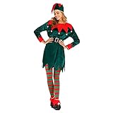 YINGXIONG Elfen-Kostüm Weihnachtskostüm Xmas Elf Outfit Wichtel Weihnachtself Kostüm für Damen,perfekt für Weihnachten, Karneval & Cosplay,mit Gürtel, Hut, Hose, Strümpfe