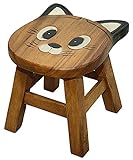 IMAGO Kinderhocker Katze Holz Schemel Kinderstuhl Massivholz bemalt und geschnitzt Höhe 25 cm