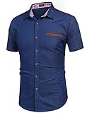 COOFANDY Kurzarmhemd Sommerjacke Herren Top Shirt Baumwollmischung Blau Herrenhemd Regular Fit(Blau,L)
