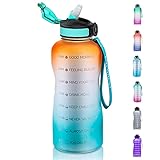 MYFOREST 2,2 Liter Trinkflasche mit Strohhalm, 2,2 l Sport-Wasserflasche mit Zeitmarkierungen, 2200 ml Wasserflasche, BPA-frei, ideal für Fitnessstudio