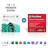 Microsoft 365 Family 12+3 Monate Abonnement | 6 Nutzer | Mehrere PCs/Macs, Tablets/mobile Geräte |Download Code + McAfee Total Protection |6 Geräte |12 Monate Abonnement | Download C