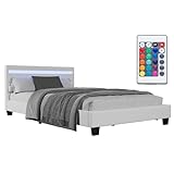 Juskys Polsterbett Verona 120x200 cm - Bett komplett mit LED-Beleuchtung, Matratze und Lattenrost - Kunstleder Bezug - weiß - Jugendbett