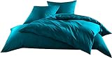 Mako-Satin Baumwollsatin Bettwäsche Uni einfarbig zum Kombinieren (Bettbezug 135 cm x 200 cm, Petrol Blau)