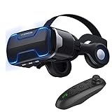 3D VR Brille Virtual Reality Headset Brille mit Kopfhörer & Controller für iPhone 11 Pro XR XS X 8 7 6S 6 Plus Samsung Galaxy S10 S9 S8 S7 S6 Edge + BLU Advance 5.2 A4 Vivo Go Dash XL X8 etc, schwarz