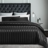 Damier Bettwäsche 135x200cm Schwarz Satin gestreift Bettbezug Set Seidig glänzend hochwertiges Glanzsatin Bettbezug mit verdecktem Reißverschluss und Kissenbezug 80 × 80 cm