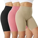 VALANDY Fitness-Shorts für Damen, hohe Taille, Yoga-Shorts, Biker, Workout, Laufen, Radfahren, athletische Shorts, butterweich, dehnbar, 3 Paar, Schwarz/Pink/Khaki, XX-Large