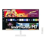 Samsung M7 Smart Monitor S32BM701UP 32 Zoll, VA-Panel, Bildschirm mit Lautsprechern, 4K UHD-Auflösung, Bildwiederholrate 60 Hz, 3-seitig Fast rahmenloses Design, TV Apps mit Fernbedienung, Weiß