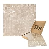 Dalsys Wandpaneele selbstklebend Mosaikfliesen 1m², 11 Stück Aluoptik Gold Champagne Wandverkleidung feuchtigskeitsbeständig, Premium Qualität für Bad und Kü
