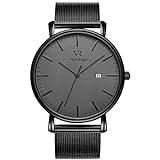Vigor Rigger Herren Quarzuhr ultradünne Schwarz Armbanduhr für Herren Classic Minimalistisches Design mit Datum Kalender Edelstahlband
