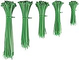 500 Stück grüne Kabelbinder für Hausgartennetze, Nylon Kunststoff Hochleistungs-Kabelbinder 10-25 cm