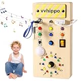 vvhippo Montessori Busy Board Spielzeug ab 1 Jahr, Holzspielzeug mit 8 Schalter 15 LED-Leuchten Activity Board Motorikspielzeug, Sensorisches Spielzeug für Kleinkinder ab 3 Jahren