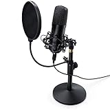 CSL - USB Kondensatormikrofon mit Tischstativ und Popschutz - Studiomikrofon - Microphone Podcast Set - Nierencharakteristik - Mikrofon für Gaming Livestream Youtube Videos an PC PS4