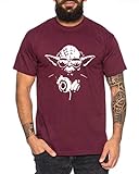 Yoda - Herren T-Shirt DJ YODA Jedi Ritter The Empire Turntables Music Rave House Trance Techno Geek, M, Weinrot
