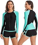 RIAAJ Surfanzug Damen Badeanzug Langarm Tauchanzug Zweiteiliger Bademode UV-Schutz Surfen Oberteile + Shorts (A1,XL)
