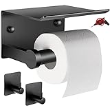 ORSJA Toilettenpapierhalter Ohne Bohren mit Ablage, Selbstklebend Klopapierhalter + 2 Stück Handtuchhalter, Wandmontage Klorollenhalter WC Papier Halterung, Für Badezimmer, Toilette