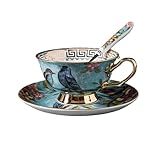 TCDHICY Kaffeetasse Hochfarbiges Tassen- und Untertassen-Set aus Keramik, Exquisite Retro-Britische Teetasse, Teeservice, Europäische Kaffeetassen Frühstück